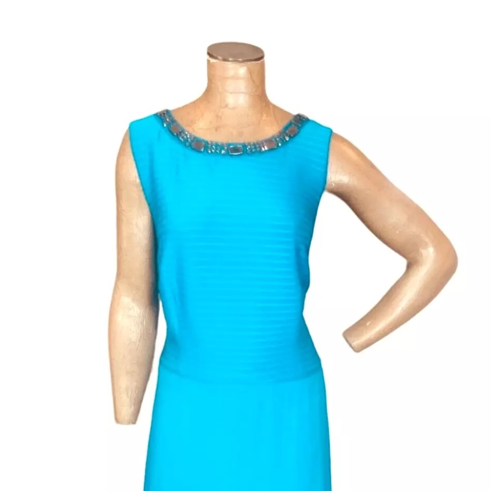 London Times turquoise dress with beaded neckline, size 16W